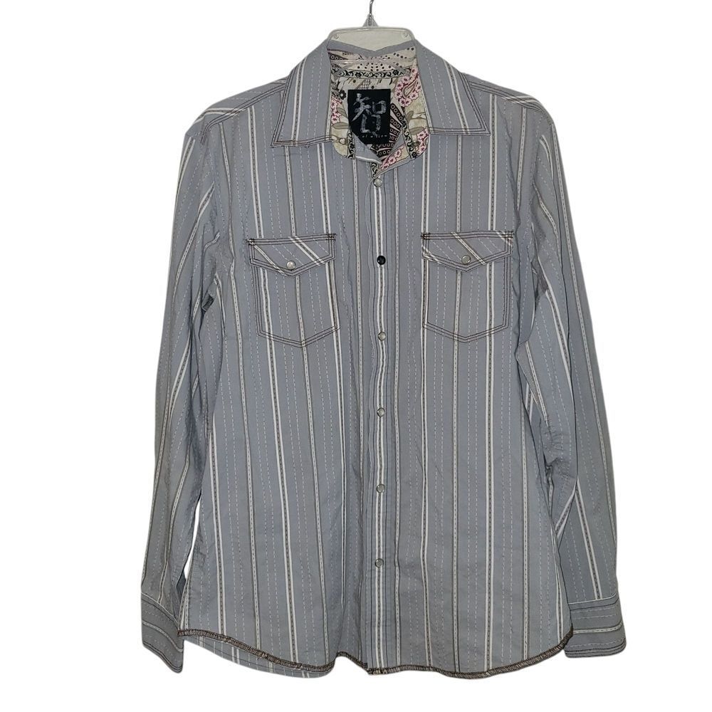 Age Of Wisdom Mens Gray Striped Shirt
